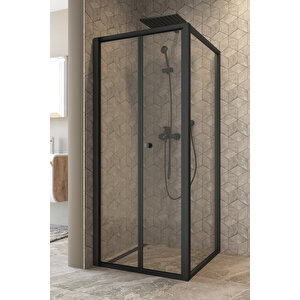 Garmon Temperli 4 Mm Katlanır Cam Duşakabin Siyah Profil Şeffaf Cam 100x100 cm