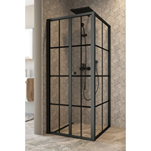 Garmon Temperli 4 Mm Katlanır Cam Duşakabin Siyah Profil Siyah Karolaj Cam 70x70 cm