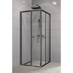 Diatonic Temperli 4 Mm Köşe Girişli Katlanır Cam Duşakabin Siyah Profil Şeffaf Cam 70x110 cm