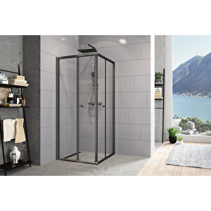 Diatonic Temperli 4 Mm Köşe Girişli Katlanır Cam Duşakabin Siyah Profil Şeffaf Cam 70x110 cm