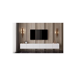 Capella  Mdf 6 Kapaklı Duvara Monte (120 Cm X 2 Adet) 240 Cm Tv Ünitesi Beyaz
