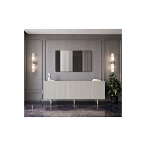 Capella Mdf 5 Kapaklı Raflı Ahşap Ayaklı 200 Cm Konsol (200x80x40 Cm) Kumtaşı