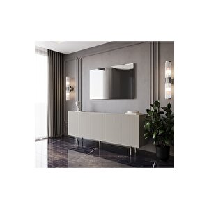Capella Mdf 5 Kapaklı Raflı Ahşap Ayaklı 200 Cm Konsol (200x80x40 Cm) Kumtaşı