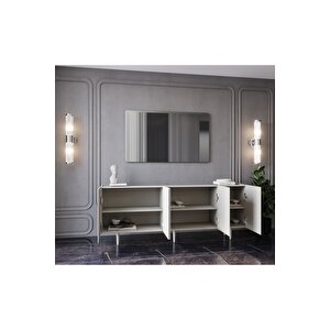 Capella Mdf 5 Kapaklı Raflı Ahşap Ayaklı 200 Cm Konsol (200x80x40 Cm) Kumtaşı