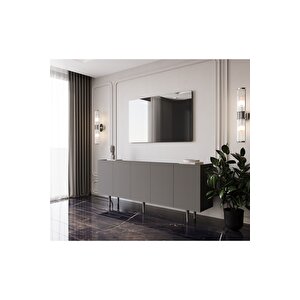 Capella Mdf 5 Kapaklı Raflı Ahşap Ayaklı 200 Cm Konsol (200x80x40 Cm) Gri