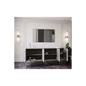 Capella Mdf 5 Kapaklı Raflı Ahşap Ayaklı 200 Cm Konsol (200x80x40 Cm) Gri