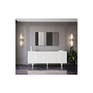 Capella Mdf 5 Kapaklı Raflı Ahşap Ayaklı 200 Cm Konsol (200x80x40 Cm) Beyaz