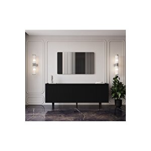 Capella Mdf 5 Kapaklı Raflı Ahşap Ayaklı 200 Cm Konsol (200x80x40 Cm) Siyah