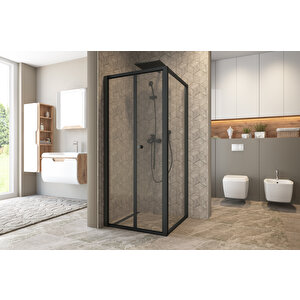 Garmon Temperli 4 Mm Katlanır Cam Duşakabin Siyah Profil Şeffaf Cam 90x90 cm
