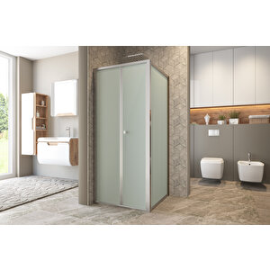 Garmon Temperli 4 Mm Katlanır Cam Duşakabin Krom Profil Kumlama Cam 70x100 cm