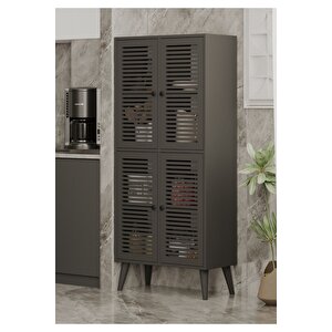 Deneb Mdf Gri? 4 Kapaklı (panjur Kapak) Ahşap Ayaklı Kiler Dolabı
