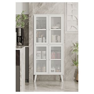 Deneb Mdf Beyaz 4 Kapakli(panjur Kapak) Ahşap Ayakli Ki̇ler Dolabi