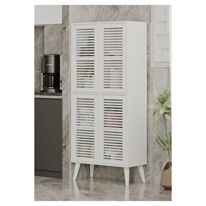 Deneb Mdf Beyaz 4 Kapakli(panjur Kapak) Ahşap Ayakli Ki̇ler Dolabi