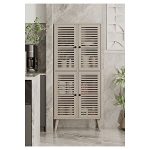 Deneb Mdf Kum Taşi Rengi̇ 4 Kapaklı(panjur Kapak) Ahşap Ayaklı Kiler Dolabı