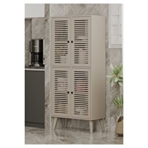 Deneb Mdf Kum Taşi Rengi̇ 4 Kapaklı(panjur Kapak) Ahşap Ayaklı Kiler Dolabı