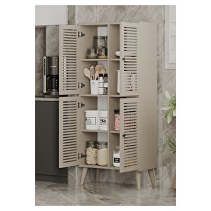 Deneb Mdf Kum Taşi Rengi̇ 4 Kapaklı(panjur Kapak) Ahşap Ayaklı Kiler Dolabı