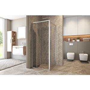 Garmon Temperli 4 Mm Katlanır Cam Duşakabin Krom Profil Şeffaf Cam 80x80 cm
