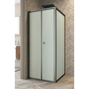 Garmon Temperli 4 Mm Katlanır Cam Duşakabin Siyah Profil Kumlama Cam 90x90 cm