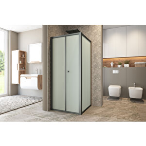 Garmon Temperli 4 Mm Katlanır Cam Duşakabin Siyah Profil Kumlama Cam 90x90 cm