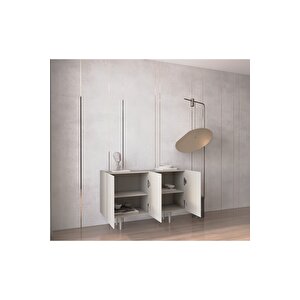 Capella Kum Taşı Rengi Mdf 3 Kapaklı Raflı 120 Lık Konsol