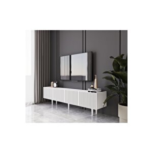 Capella Beyaz Country Mdf 4 Kapaklı Ahşap Ayaklı 180 Cm Tv Ünitesi