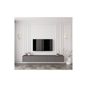 Capella Gri Mdf Country 5 Kapaklı Duvara Monte 200 Cm Tv Ünitesi