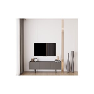 Capella Gri Mdf Country 3 Kapaklı Ahşap Ayaklı 140 Cm Tv Ünitesi