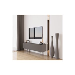 Capella Gri Mdf Country 3 Kapaklı Ahşap Ayaklı 140 Cm Tv Ünitesi