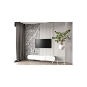 Regulus Beyaz Mdf 3 Kapaklı Ahşap Ayaklı 180 Cm Modern Tv Ünitesi