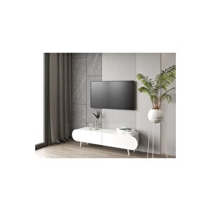 Regulus Beyaz Mdf 2 Kapaklı Ahşap Ayaklı 140 Cm Modern Tv Ünitesi