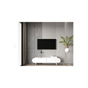 Regulus Beyaz Mdf 2 Kapaklı Ahşap Ayaklı 140 Cm Modern Tv Ünitesi