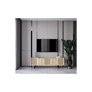Spi̇ca Safi̇r Meşe Rengi̇ Mdf 3 Kapakli Ahşap Ayakli 140 Cm Tv Üni̇tesi̇