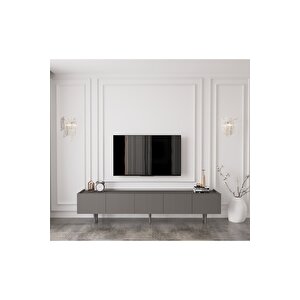 Capella Gri Mdf Country 5 Kapaklı Ahşap Ayaklı 200 Cm Tv Ünitesi