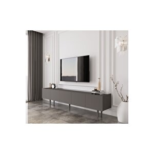 Capella Gri Mdf Country 5 Kapaklı Ahşap Ayaklı 200 Cm Tv Ünitesi