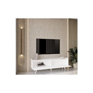 Ri̇gel Country Beyaz Mdf 2 Kapakli (düşme Kapak) Ahşap Ayakli 180 Cm Tv Üni̇tesi̇