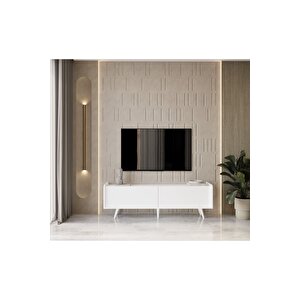 Ri̇gel Country Beyaz Mdf 2 Kapakli (düşme Kapak) Ahşap Ayakli 180 Cm Tv Üni̇tesi̇