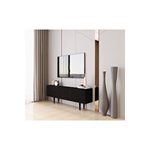 Capella Siyah Country Mdf 3 Kapaklı Ahşap Ayaklı 140 Cm Tv Ünitesi
