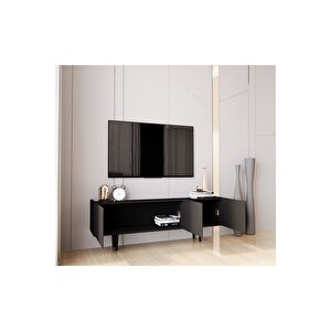 Capella Siyah Country Mdf 3 Kapaklı Ahşap Ayaklı 140 Cm Tv Ünitesi
