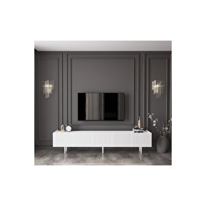 Capella Country Mdf Beyaz 5 Kapaklı Ahşap Ayaklı 200 Cm Tv Ünitesi