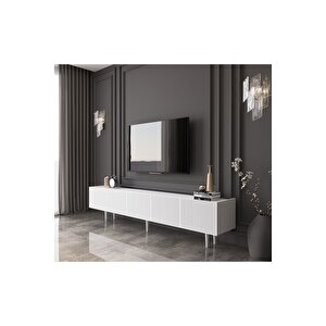 Capella Country Mdf Beyaz 5 Kapaklı Ahşap Ayaklı 200 Cm Tv Ünitesi