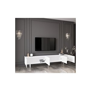 Capella Country Mdf Beyaz 5 Kapaklı Ahşap Ayaklı 200 Cm Tv Ünitesi