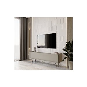 Ri̇gel Kum Taşi Rengi̇ Mdf 2 Kapakli (düşme Kapak) Ahşap Ayakli 160 Cm Country Tv Üni̇tesi̇