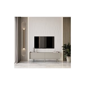 Ri̇gel Kum Taşi Rengi̇ Mdf 2 Kapakli (düşme Kapak) Ahşap Ayakli 160 Cm Country Tv Üni̇tesi̇