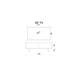 Ri̇gel Country Si̇yah Mdf 2 Kapakli (düşme Kapak) Ahşap Ayakli 140 Cm Tv Üni̇tesi̇