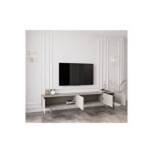 Capella Kumtaşı Rengi Mdf 5 Kapaklı Ahşap Ayaklı 200 Cm Tv Ünitesi