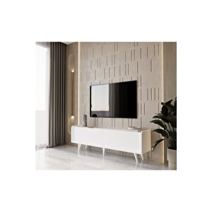 Ri̇gel Country Beyaz Mdf 2 Kapakli (düşme Kapak) Ahşap Ayakli 140 Cm Tv Üni̇tesi̇
