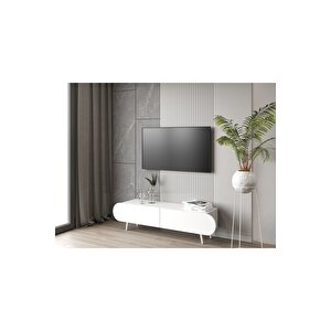 Regulus Beyaz Mdf 2 Kapaklı Ahşap Ayaklı 160 Cm Modern Tv Ünitesi