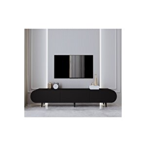 Enwoood Regulus Siyah Mdf 3 Kapaklı Ahşap Ayaklı 180 Cm Modern Tv Ünitesi