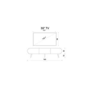 Enwoood Regulus Siyah Mdf 3 Kapaklı Ahşap Ayaklı 180 Cm Modern Tv Ünitesi