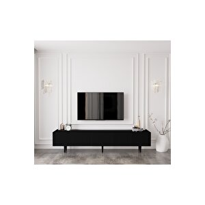 Capella Country Siyah Mdf 5 Kapaklı Ahşap Ayaklı 200 Cm Tv Ünitesi